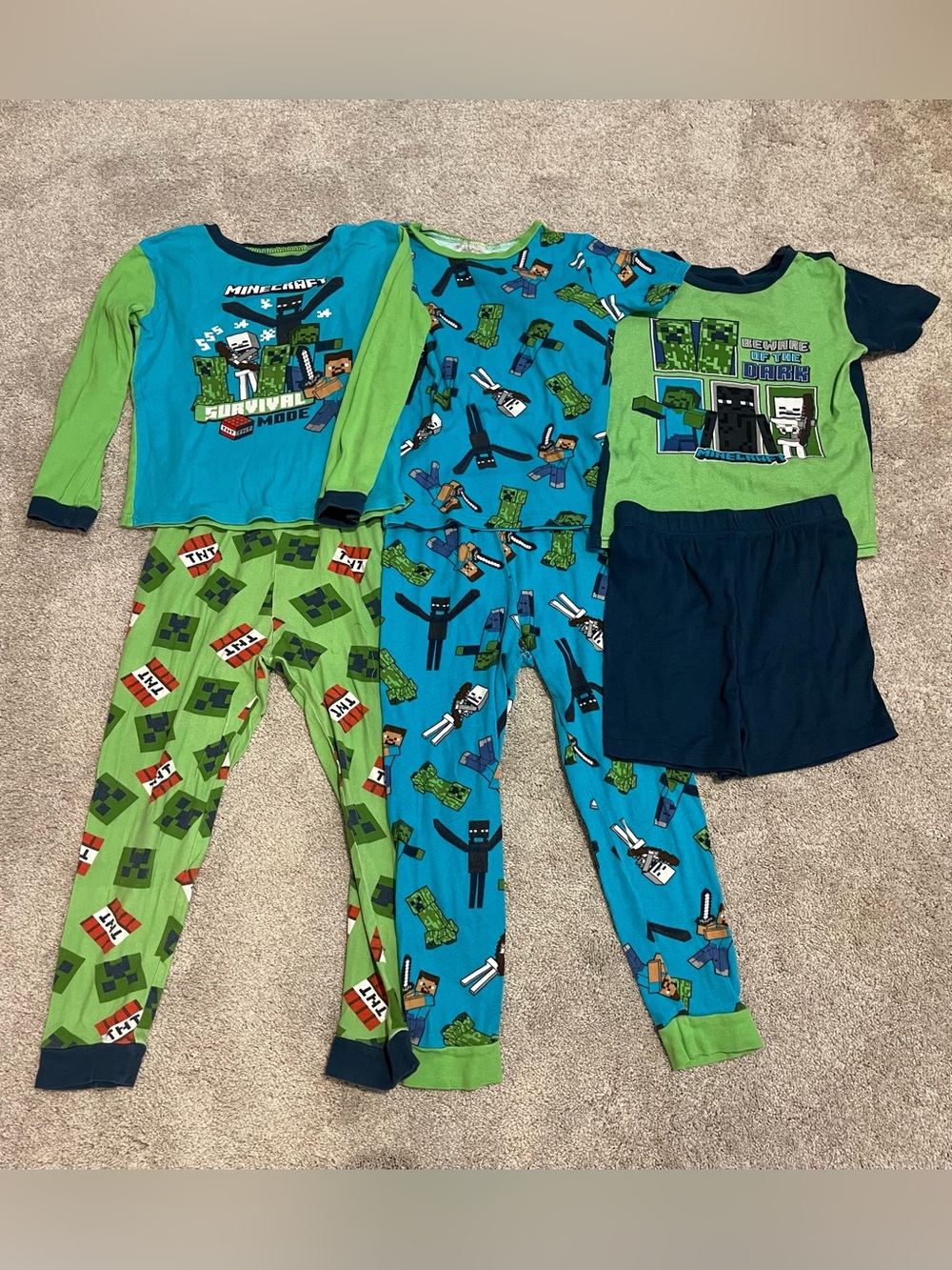 Minecraft Kids 3-Piece Pajama Set in Green & Blue